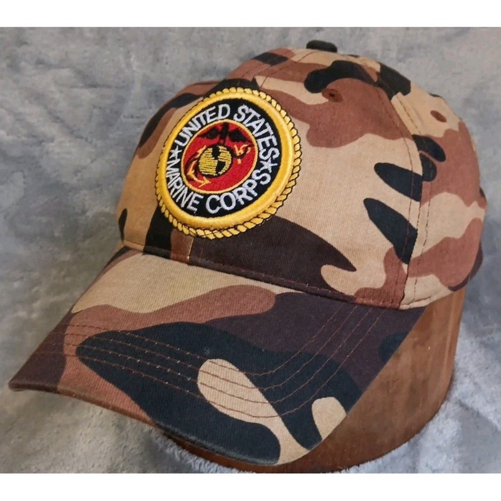 US Marine Corps Baseball Cap  Hat Brown Camo Embroidered Logo Adj Hook Loop‎